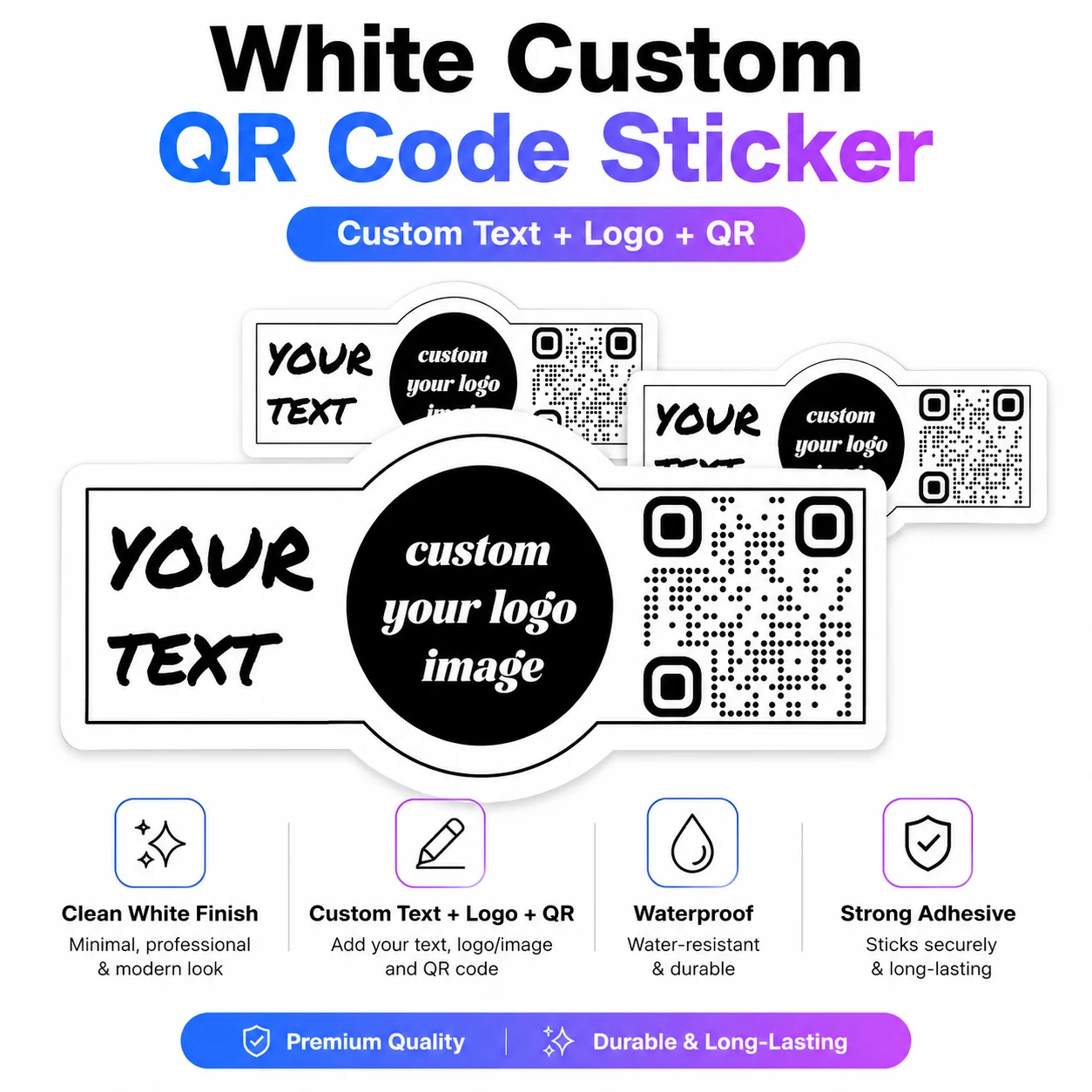 Customized Text Qr Code Logo Packaging Stickers, Customized Holographic, Transparent, White Paper Vertical Qr Code Stickers, Personalized Stickers with Text, Name, Photo, Qr Code Stickers