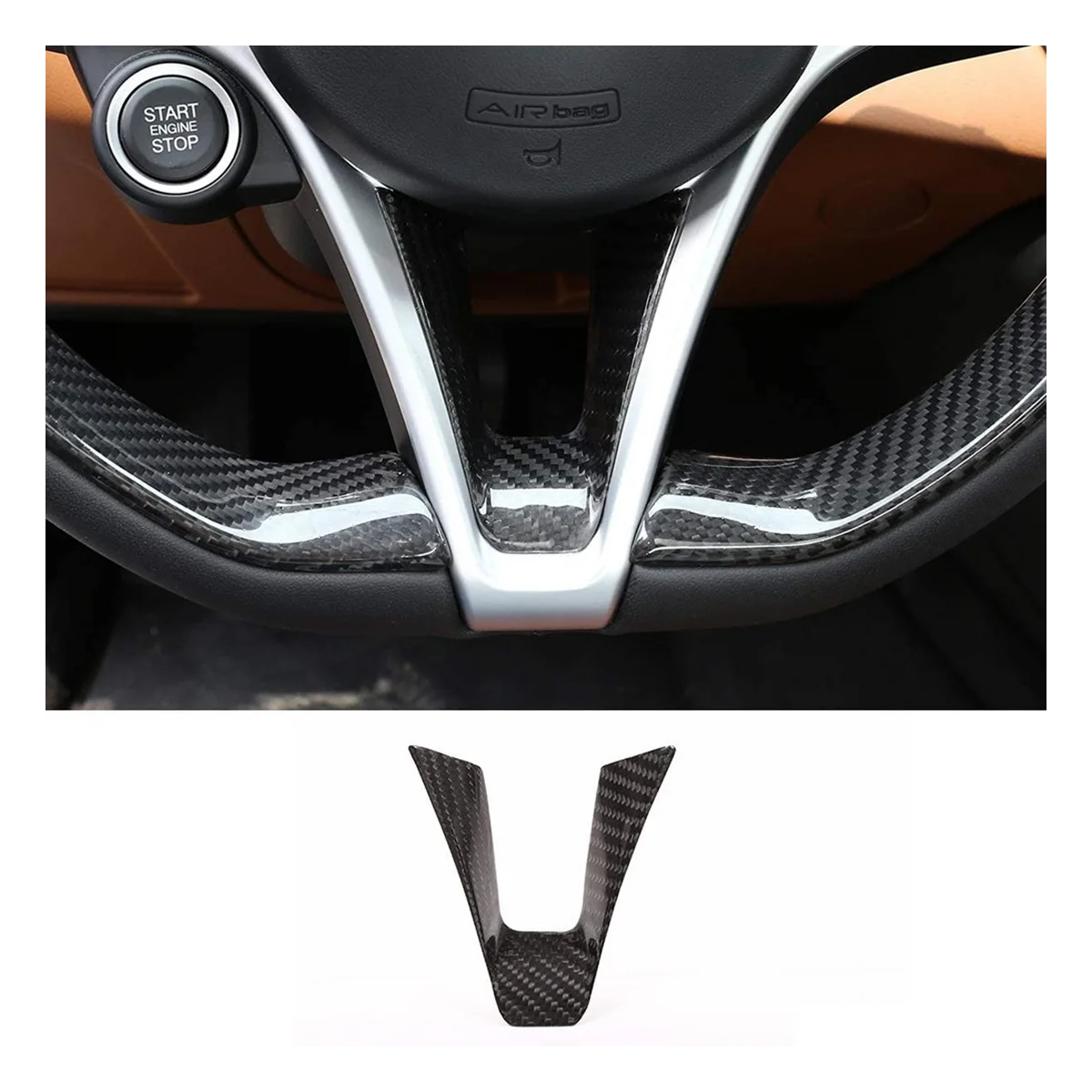 Steering Wheel Decoration Frame Cover Trim for Alfa Romeo Giulia Stelvio 2017 2018 2019 Accessories, ABS Carbon Fiber