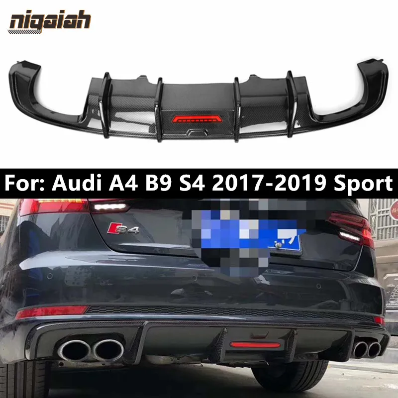 Rear Bumper Lip Diffuser for Audi A4 B9 S4 S Line 2017 2018 2019 Car Rear Diffuser Carbon Fiber A4 Sport Bumper Protective Cover