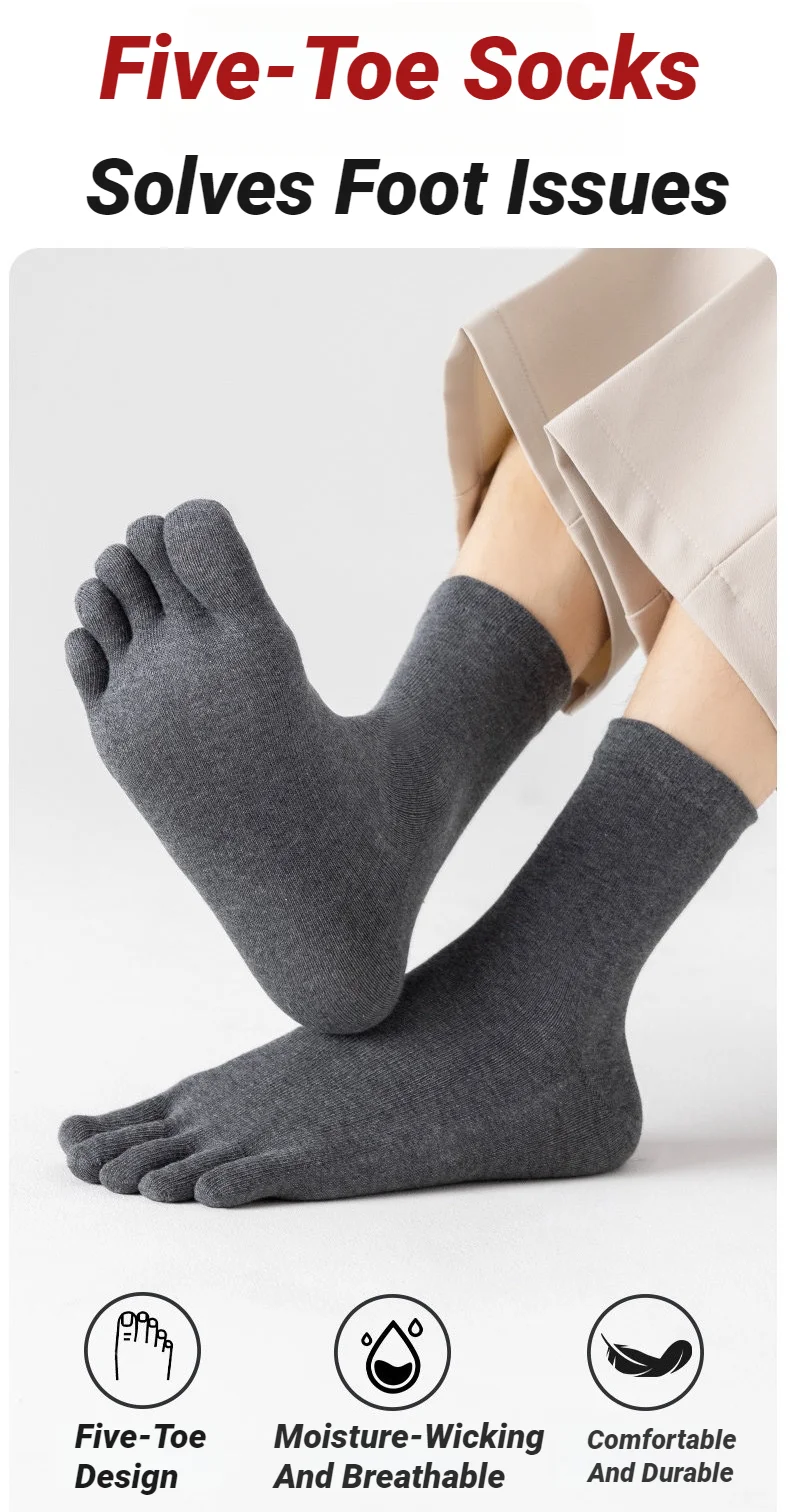 5 Paar Herren-Fünf-Zehen-Socken in Uni-Farben, geruchsresistent, atmungsaktiv, rutschfest, für den täglichen Sport- und Outdoor-Einsatz – Detail 6