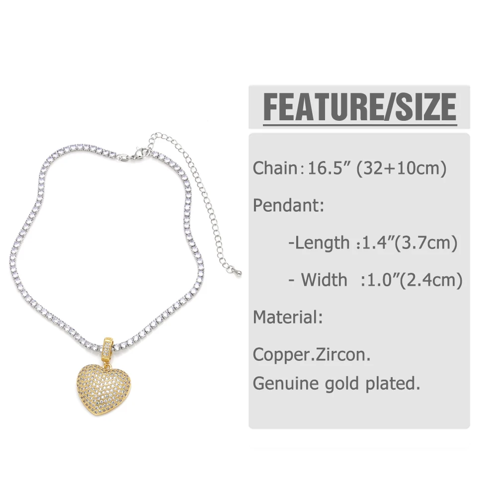 FLOLA Statement Tennis Chain Heart Necklace for Women Clavicle Chain Short Necklace Choker Luxury Jewelry nkew31