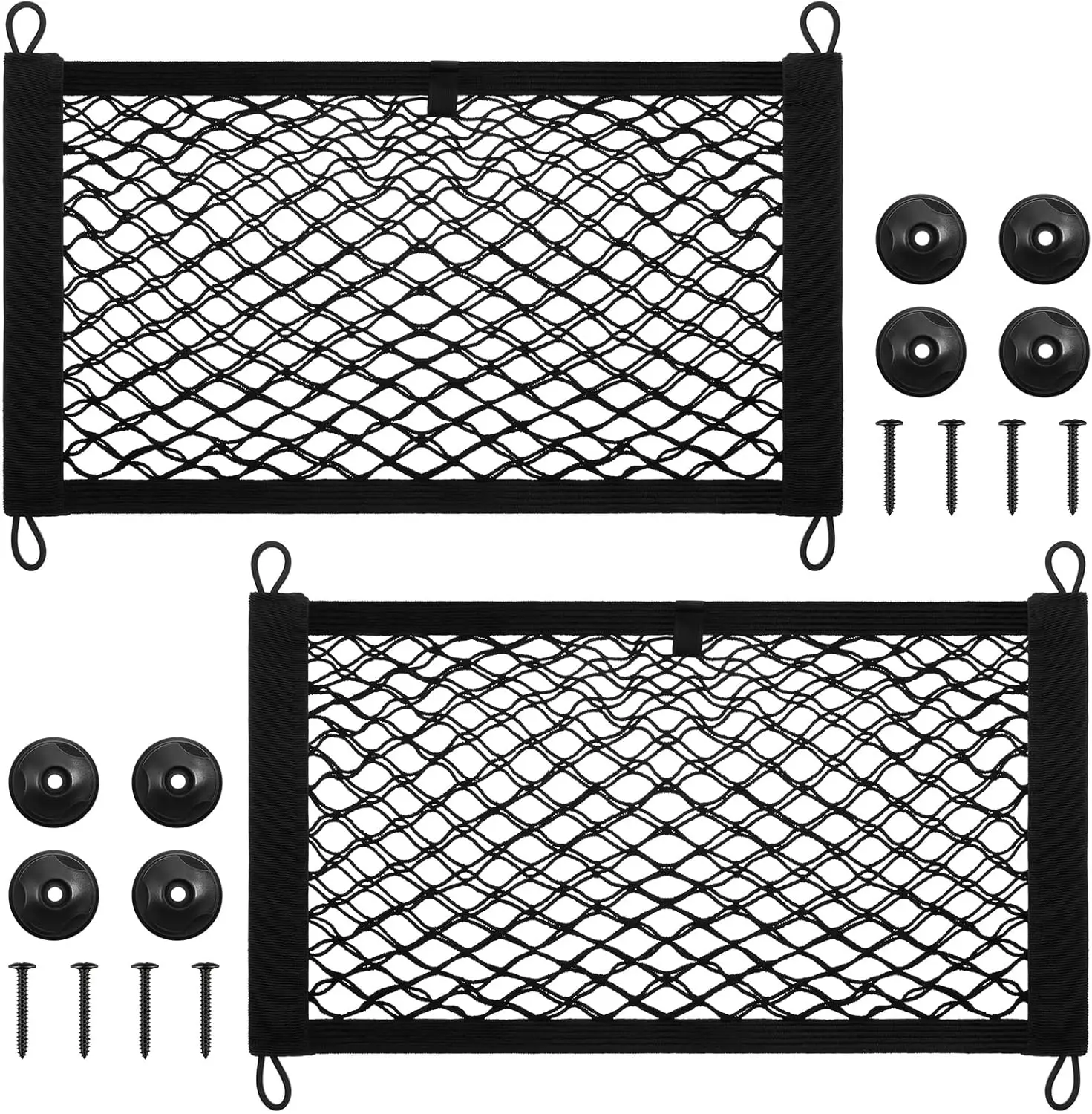 

Stretchable Cargo Net Storage Mesh for Car SUV Truck, 2 Pack with 8 Hooks & Screws, 21x9.8 Inches