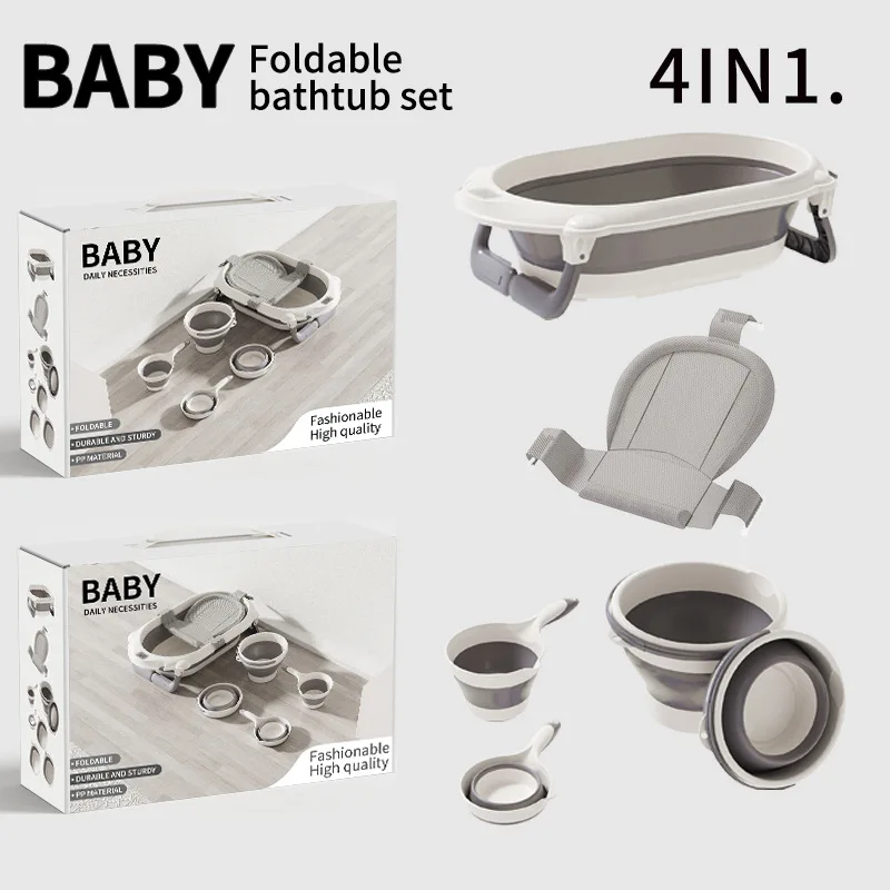 4 in 1 Baby Bath Tubs with Thermometer &  Soft Floating Cushion Collapsible Infant Bathtub for Newborn To Toddler 0-36 Months