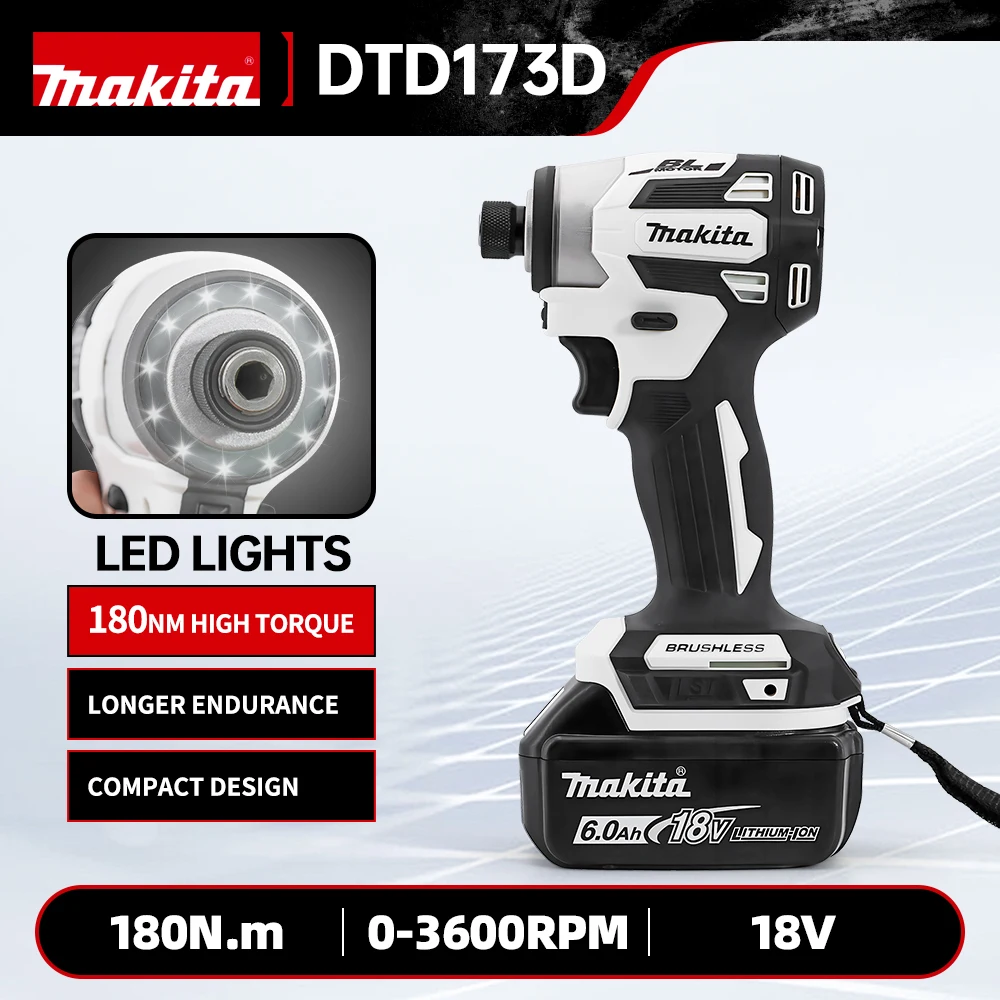 New Makita DTD173 18V Cordless Impact Driver 180 N.m Brushless Electric Drill Screwdriver Multi-function Household Tool