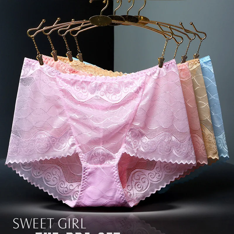 Women Sexy Mesh Lace High Waist Underwear Great Elasticity Transparent Panties for Plump Female Breathable Thin Stripe Breifs image 5