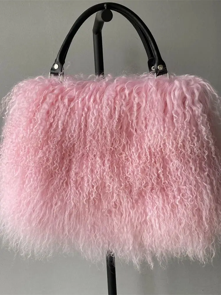 Jxwatcher Real Mongolian Fur Bags for Woman 2024 New Arrival Ladies Fashion Fluffy Tote Bag Autumn Winter Luxury Girls' Hand Bag