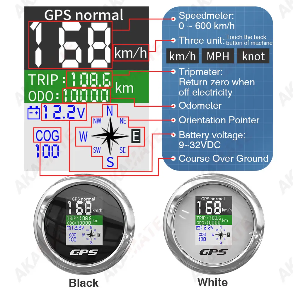 Compteur de vitesse GPS pour bateau, odomcirculation marine, écran blanc numérique, antenne GPS, étanche pour bateau, voiture, moteur, yacht, voltmètre, 85mm