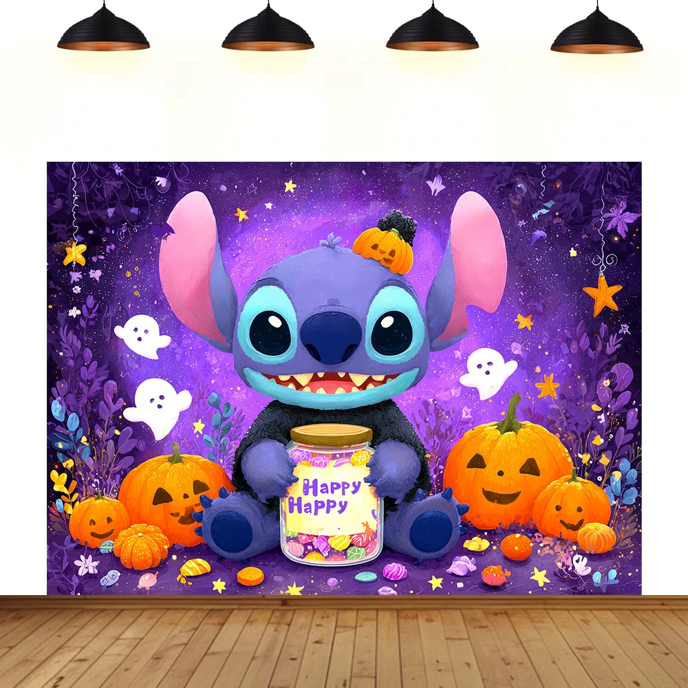 

Halloween birthday party background festival Theme Stitch child birthday cute cartoon photography decoration backdrop