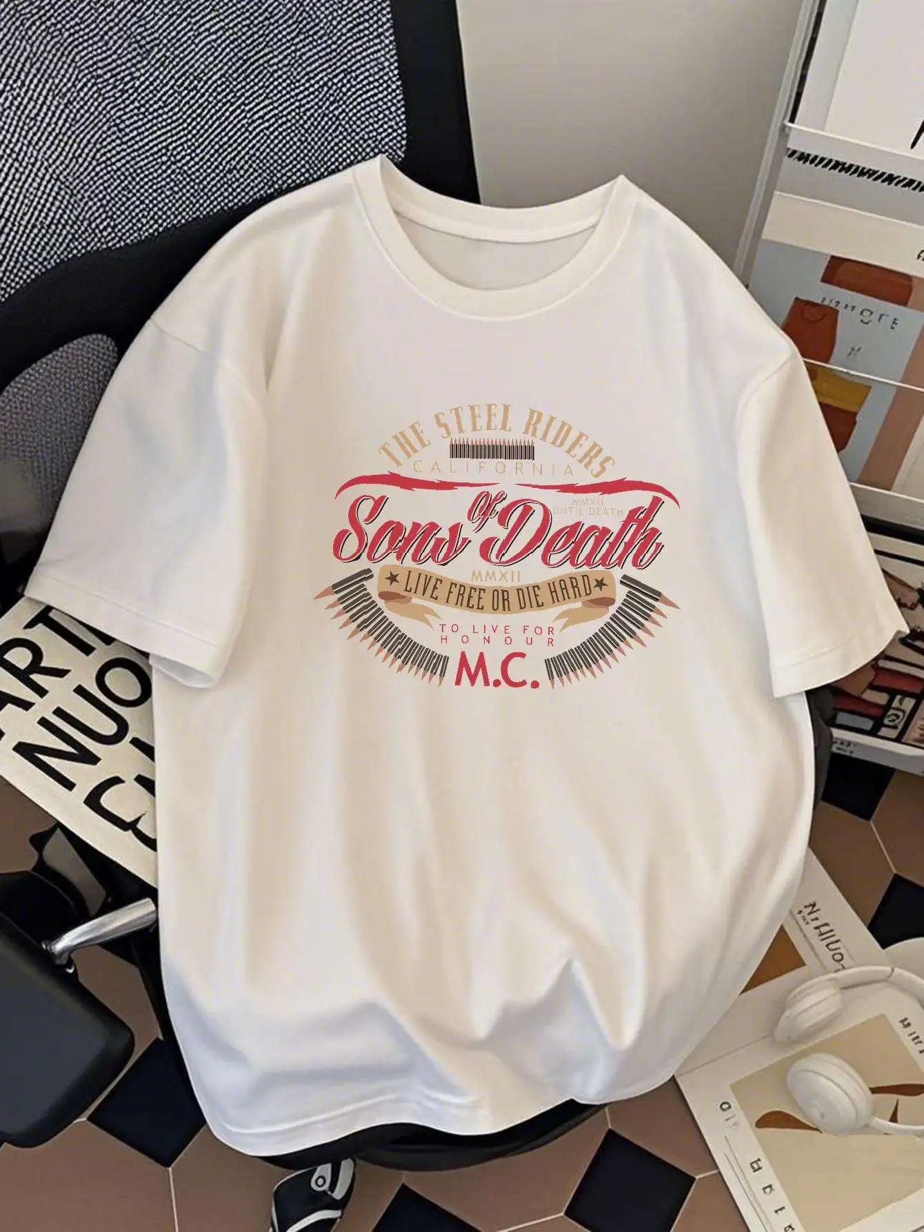 

PRIVATHINKER Men'S Casual Cotton Graphic T-Shirt - "The Steel Racers Live Free" Print, Loose Fit