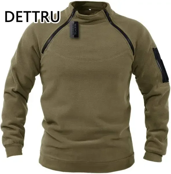 Brand High Quality Winter Mens Military Sweatshirt Fleece Zipper Pullover Men\'s Solid Color Loose Lamb Thick Clothing Streetwear