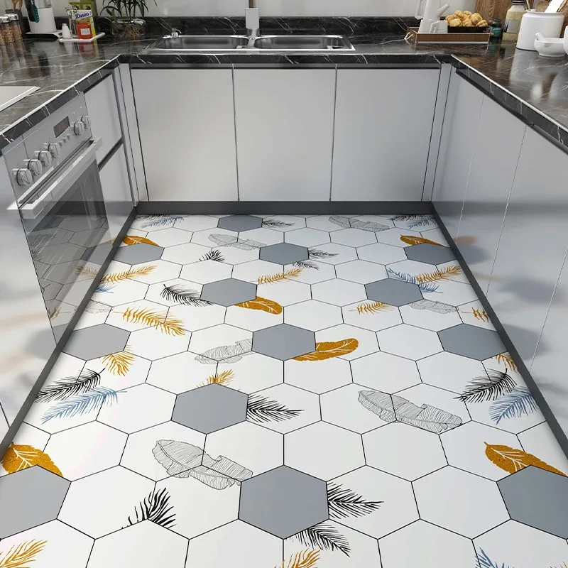Kitchen Floor Mat Anti-slip Oil-proof Plaid Carpet Waterproof Pvc Leather Foot Mats Household Large Area Rug Alfombra De Cocina image 3