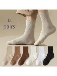 6 pairs of men's socks Spring and autumn long deodorant absorbent mid-tube socks Autumn and winter black tall stockings