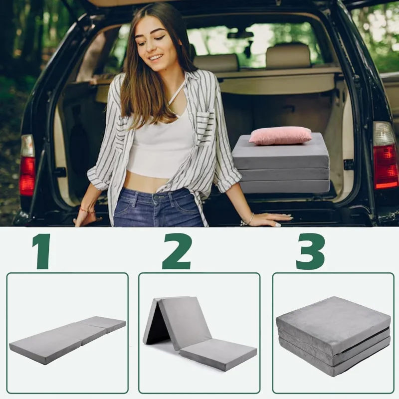 مرتبة تخييم من إسفنج الذاكرة قابلة للطي وسرير مقاوم للماء مع غطاء غبار وسادة نوم محمولة للسفر في خيمة الشاحنة #3