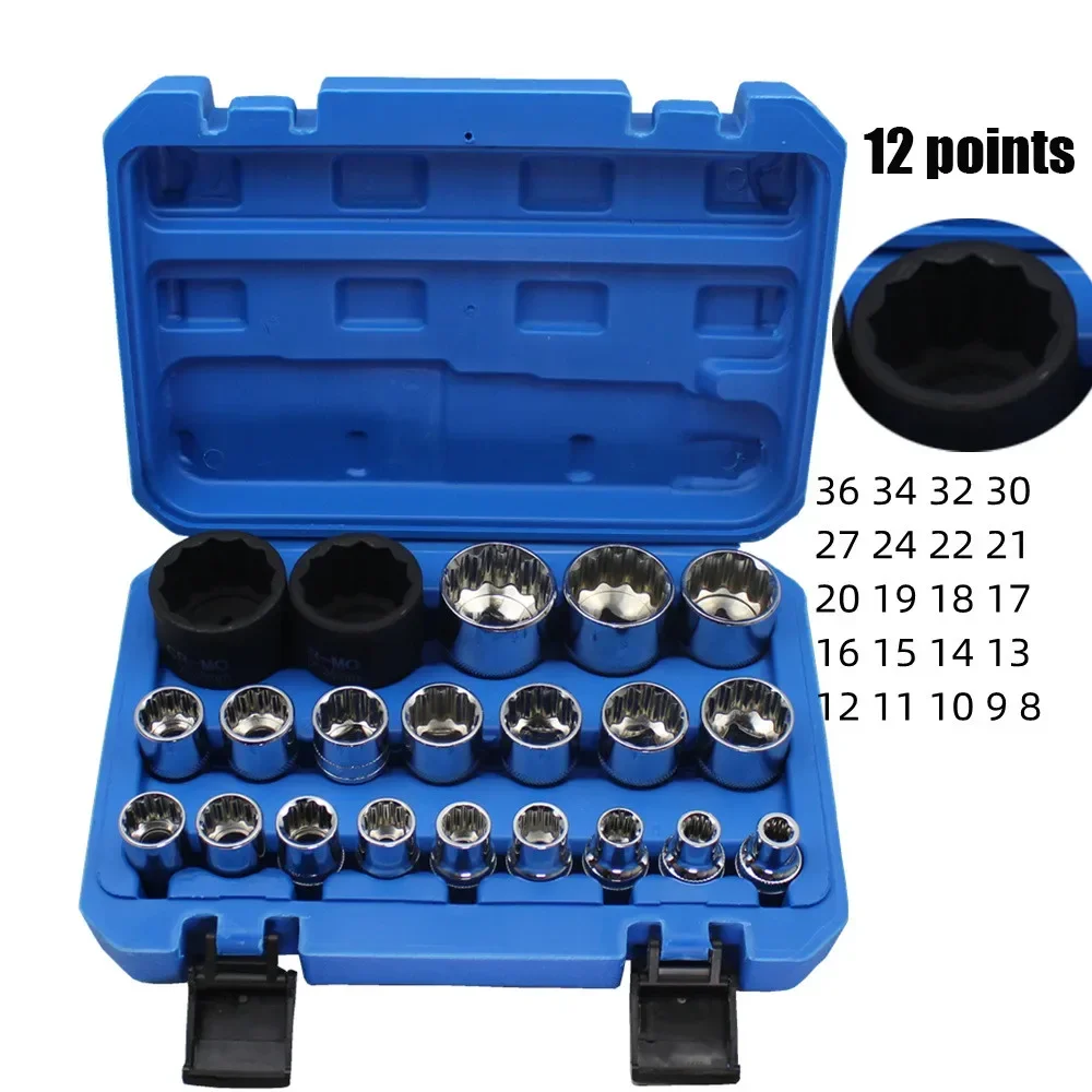 

21 Pcs 1/2 Hexagon Torx Sockets Set Ratchet Wrench Tool 8-36mm Specification Socket Head Set Auto Repair Equipment Repair