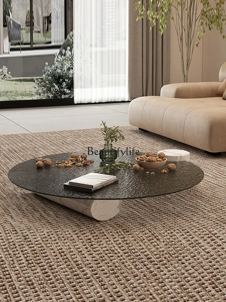 yj58 Simple Italian Marble Light Luxury Water Ripple Glass Tea Table Modern