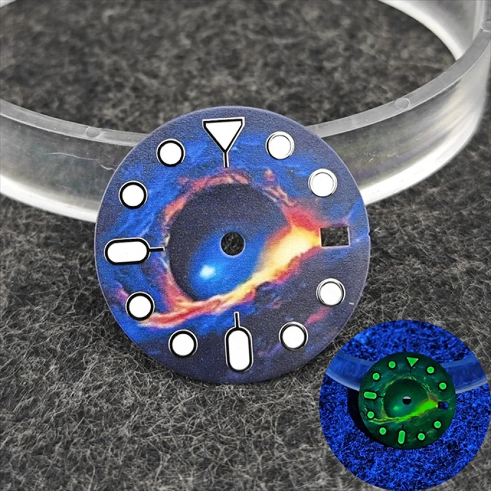 หน้าปัดนาฬิกาขนาด 28.5 มม. ลายท้องฟ้าเต็มดาว สำหรับกลไกนาฬิกา NH35/NH34 หน้าปัดเรืองแสงสีเขียว นาฬิกาแบบปฏิทินเดี่ยว NH35