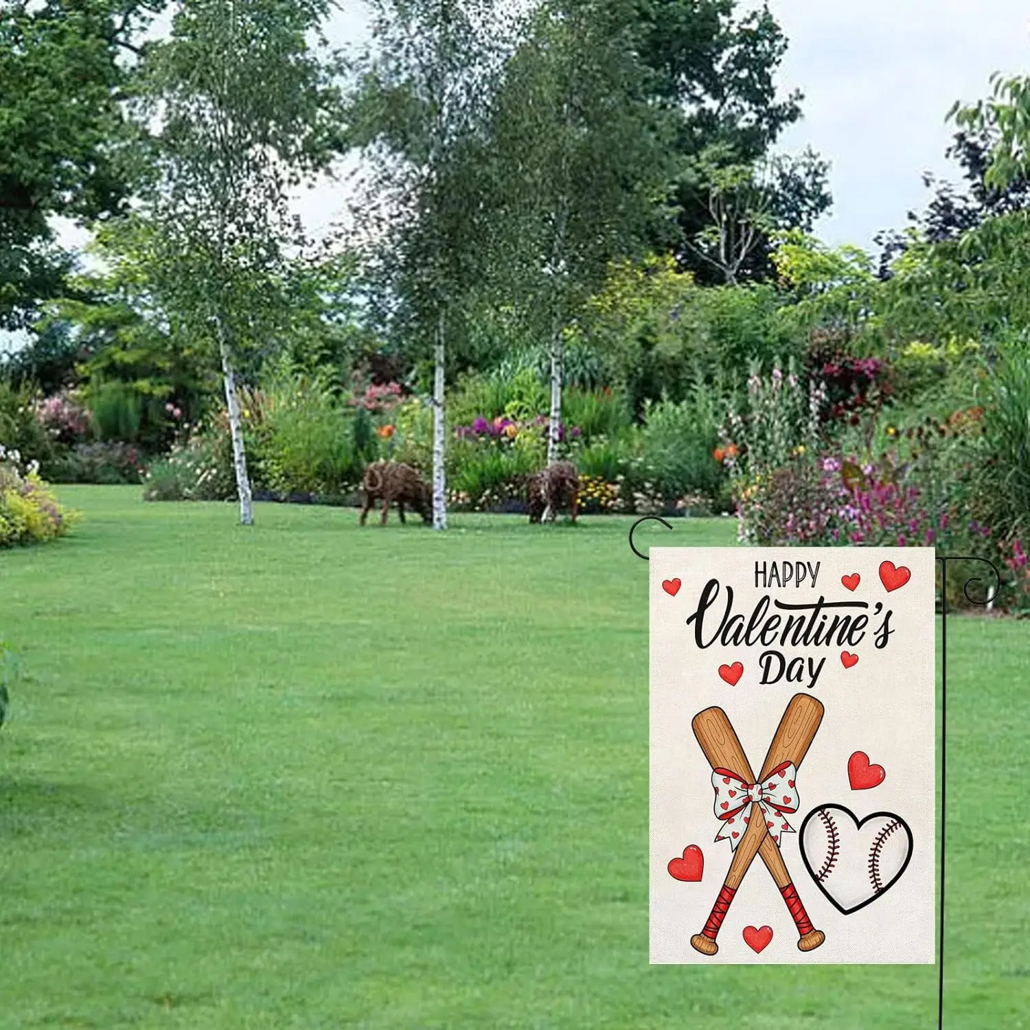 Happy Valentines Garden Flag XO Valentine Flags for Lovers Outside Love Hearts Outdoor Anniversary Party Home Burlap 12x18 I EEZ