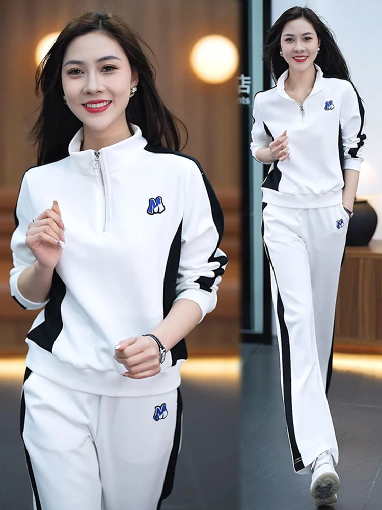 Autumn Patchwork Letter Tracksuit Female Casual Fashion Chic Shirts and Sweatpants Two Piece Set Long Sleeve Outfits Pullovers