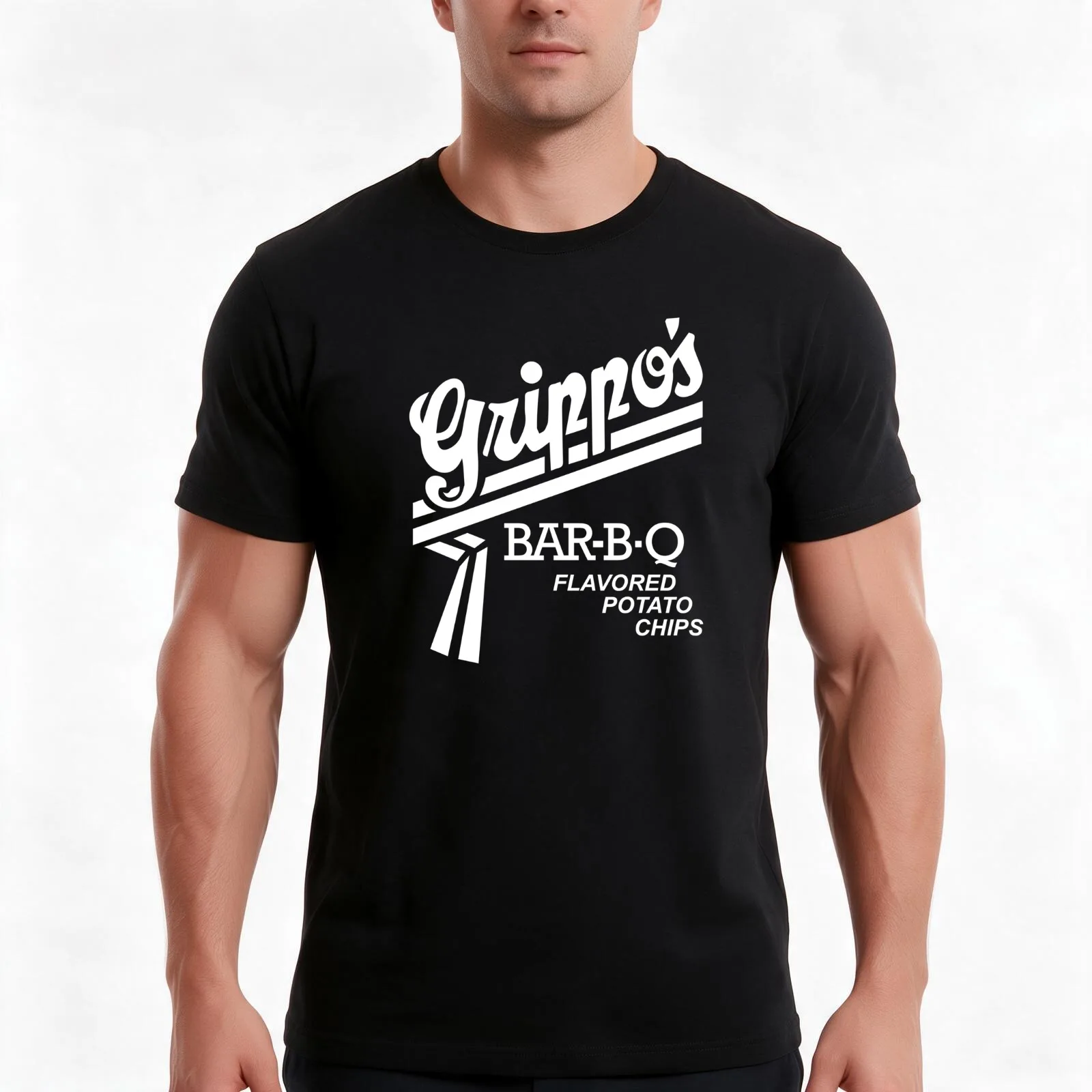 Grippo's bar-b-q flavored potato chips white T-Shirt, Summer Casual Cotton Tee, Oversized Streetwear Tops, Vintage Graphic Print