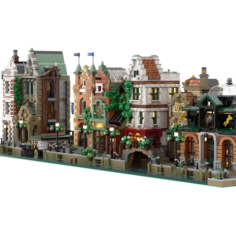 مدينة عرض الشارع نموذج Moc قوالب بناء قناة وحدات جمع نموذج التكنولوجيا وحدات لتقوم بها بنفسك المشهد كتلة هدية عيد الميلاد اللعب