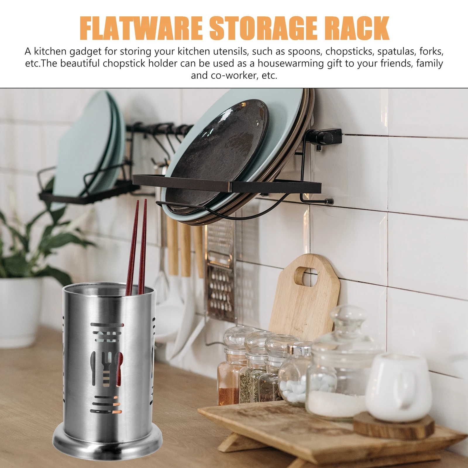 

Stainless Steel Chopstick Holder Kitchen Utensils Organizer Cutlery Storage Box Straw Container Housewarming Gift
