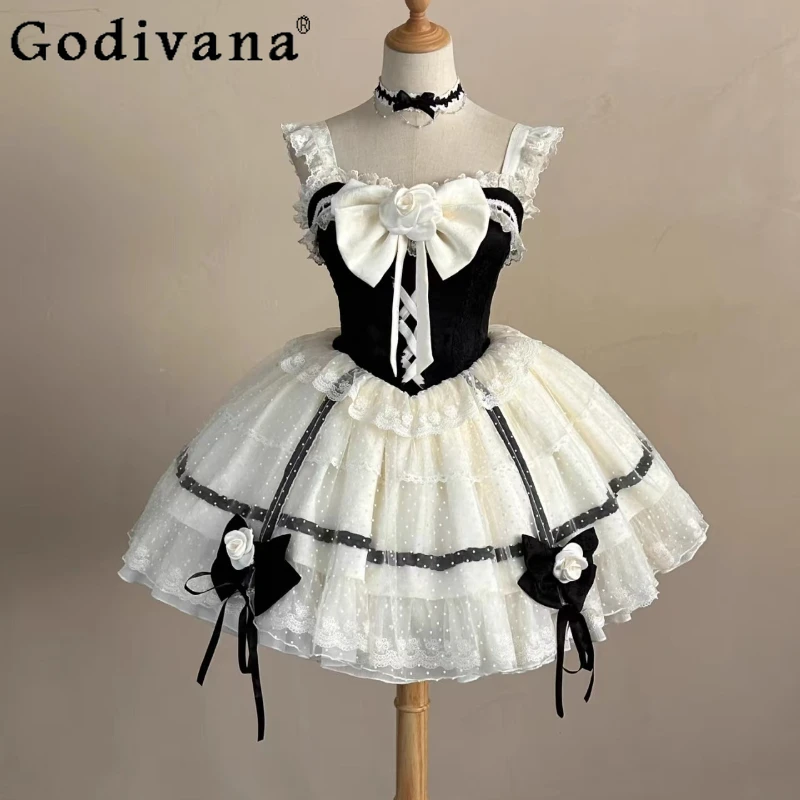 

Summer Lolita Strap Puff Dress Female College Style Sweet Cute Princess Dress Women's Birthday Grown Up Ceremony Dress