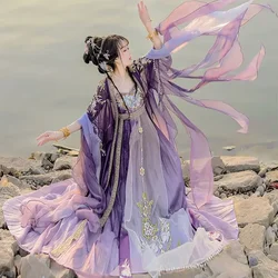Chinese Hanfu Dress Women Traditional Embroidery Hanfu Carnival Fairy Cosplay Costume Gradient Purple&Yellow Hanfu Costume