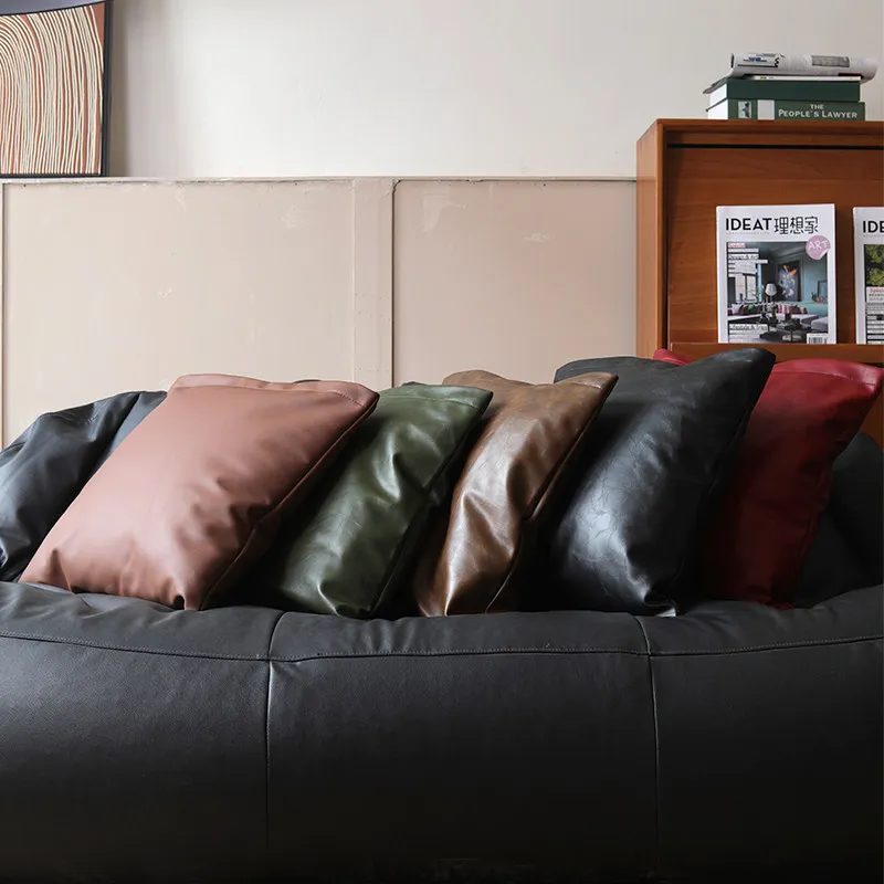 Superfine leather throw pillows, luxurious living room sofa, genuine leather headrest, bedside pillow, pillow cover
