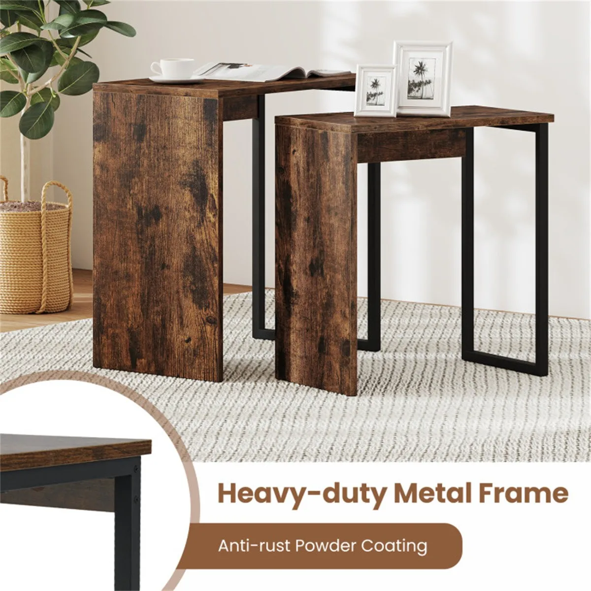 Café Tables2 in 1 Coffee Table and End Table Combo Space Saving Living Room Furniture Set