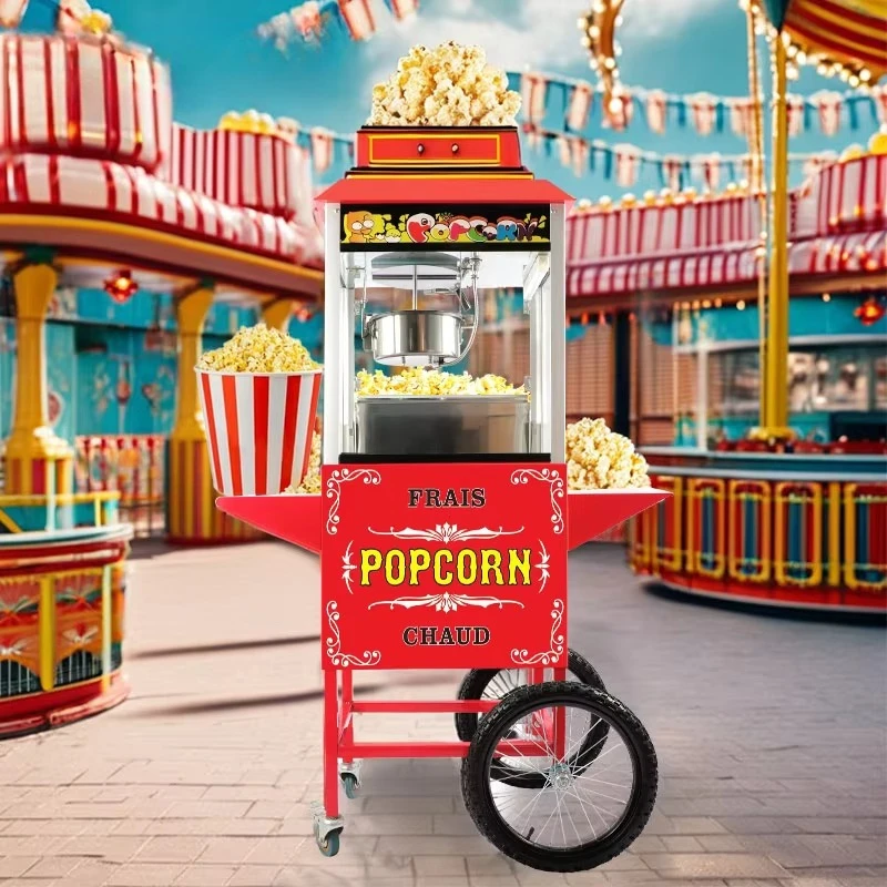 Professional Commercial Popcorn Machine With Cart Electric Hot Air Popcorn Maker With Wheels For Events Street Party And Cinema
