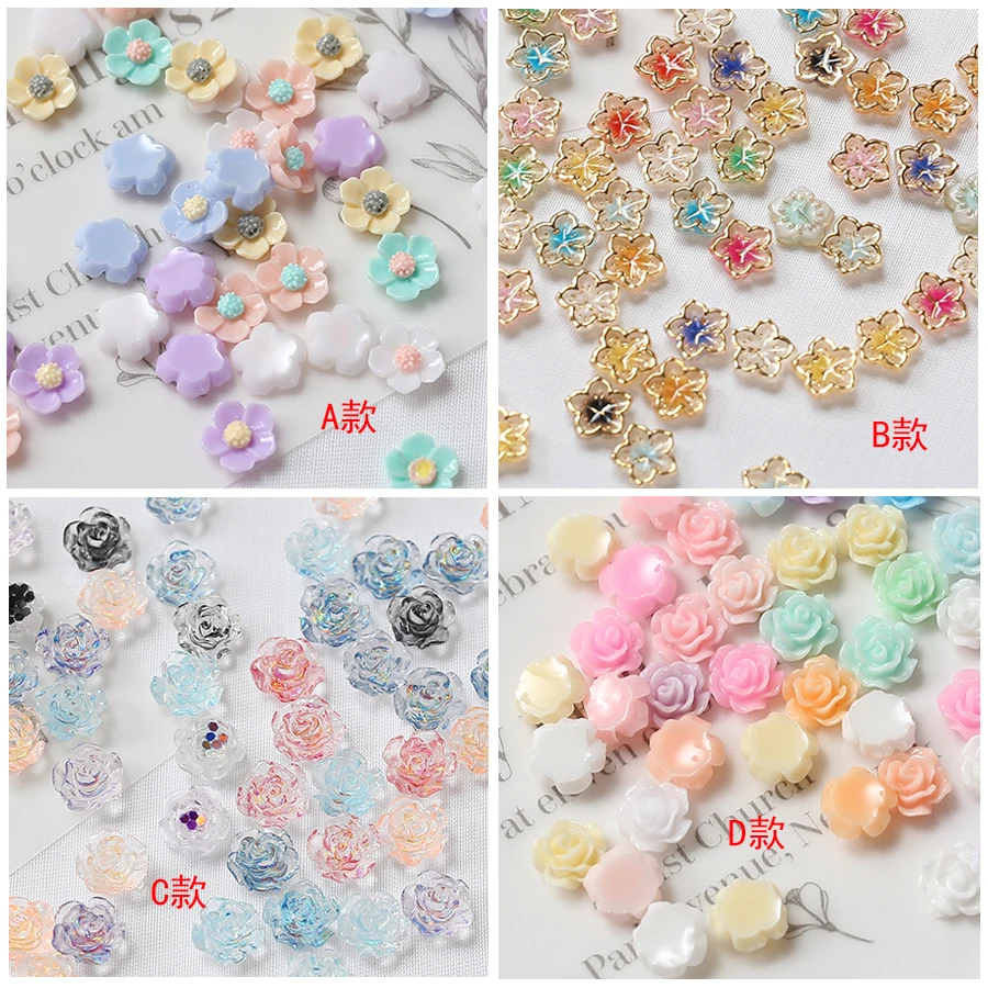 100pcs/lot 6mm/8mm Mini Resin Flowers Roses Flatback Cabochons Applique Fiqurines For 3D Nail Art Craft Jewelry Embellishments