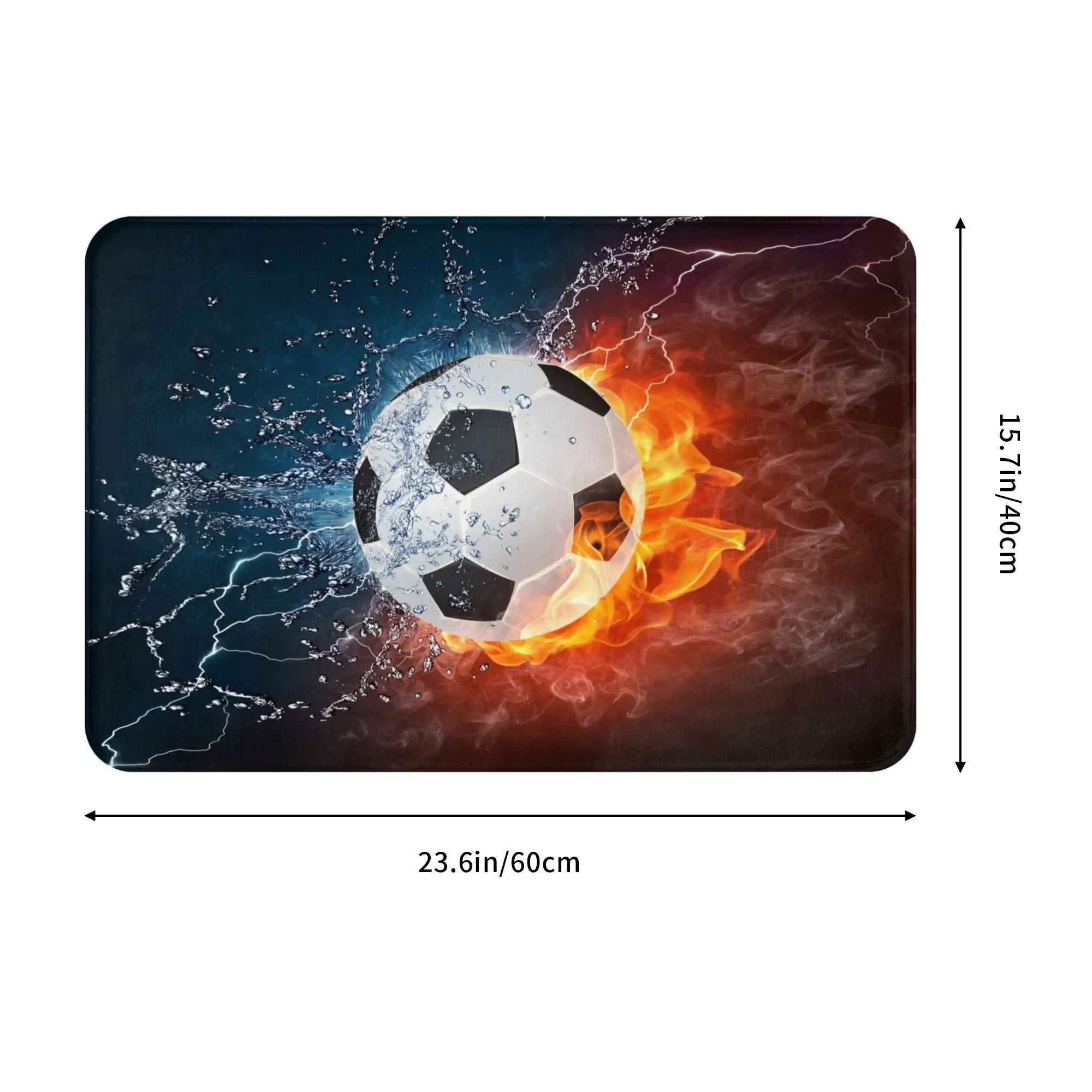 Water and Fire Soccer Ball Print Non Slip Area Rugs Green 3D Football Floor Mat Living Room Bedroom Carpets Doormats Home Decor