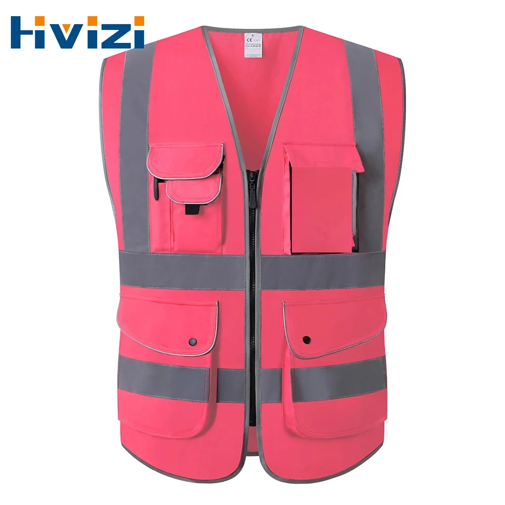 Heren Dames Veiligheidsvest met hoge zichtbaarheid Werkvest Werkkleding Veiligheid Roze reflecterend vest Outdoorvest Veiligheidskleding Werkkleding