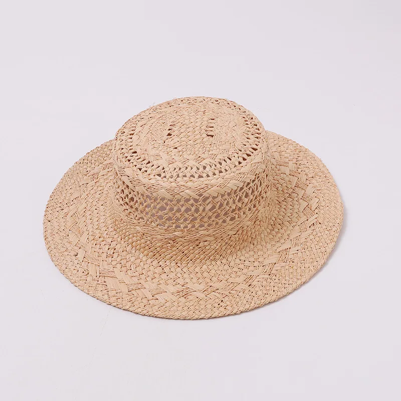Handmade Natural Raffia Straw Hat Women Summer French Retro Hepburn Style Sun Hat Wide Brim 7.5cm Beach Holiday Cap Lady Chapeau