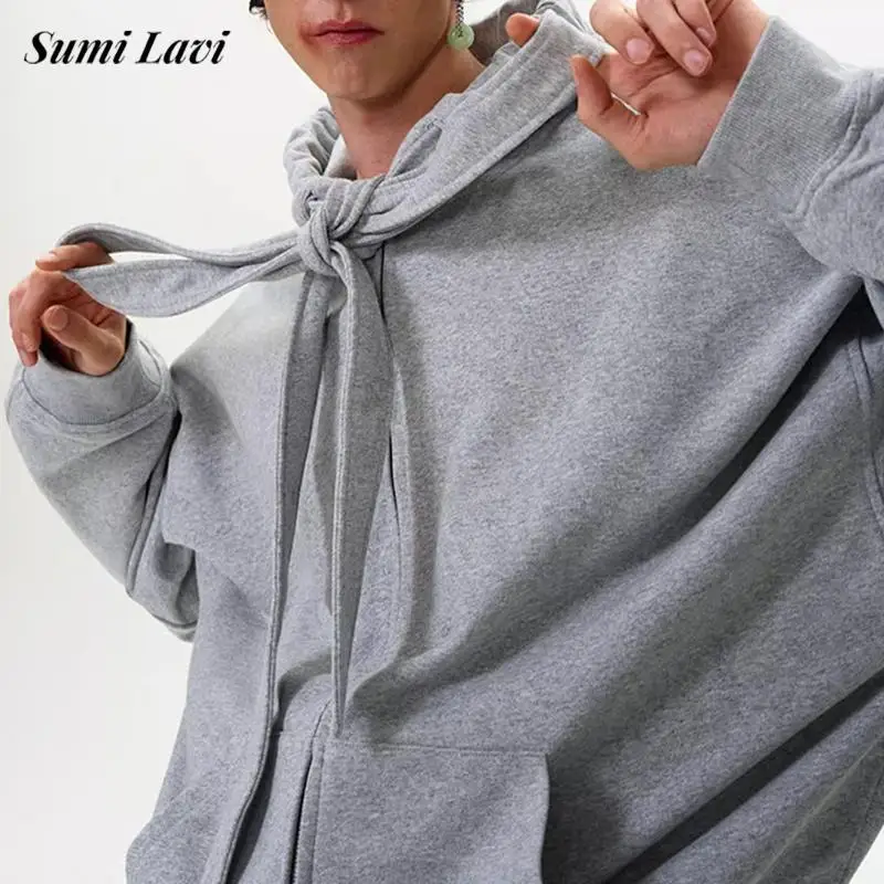 2025 Spring Fall Casual Mens Hooded Cardigans Stylish Zipper Lace-up Hoodie Jacket Men Vintage Loose Solid Color Hoodies Coats