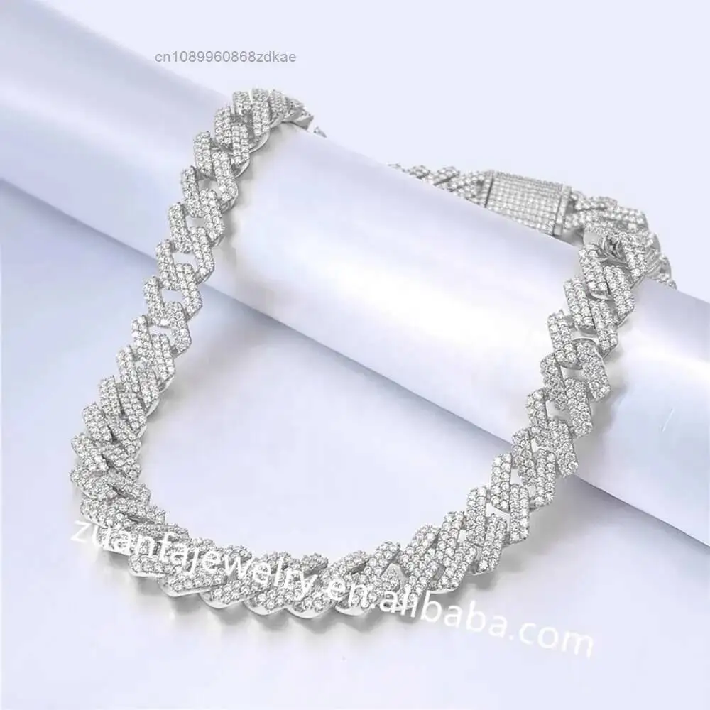 Luxury Wholesale Price Rectangle Lock Vvs Moissanite Diamond Cuban Link Chain Iced Out Chocker Men.