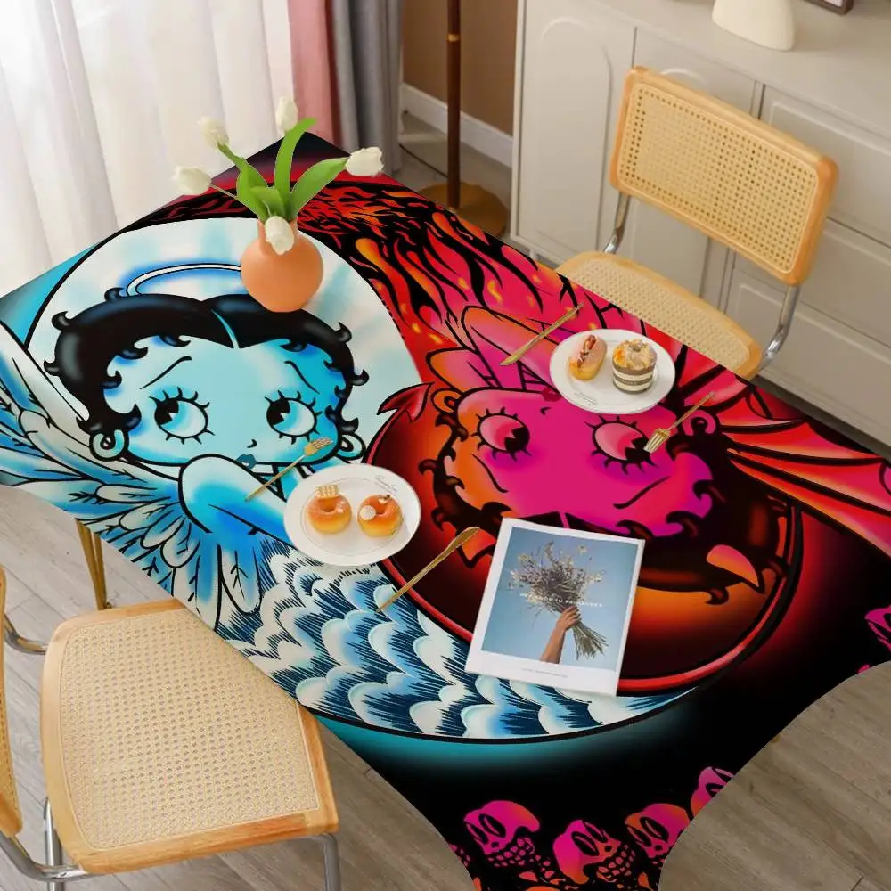 B-Betty Doll B-Boop Girl Tablecloth Themed Indoor Outdoor Picnic Party Tablecover Kitchen Dining Table Wedding Decor