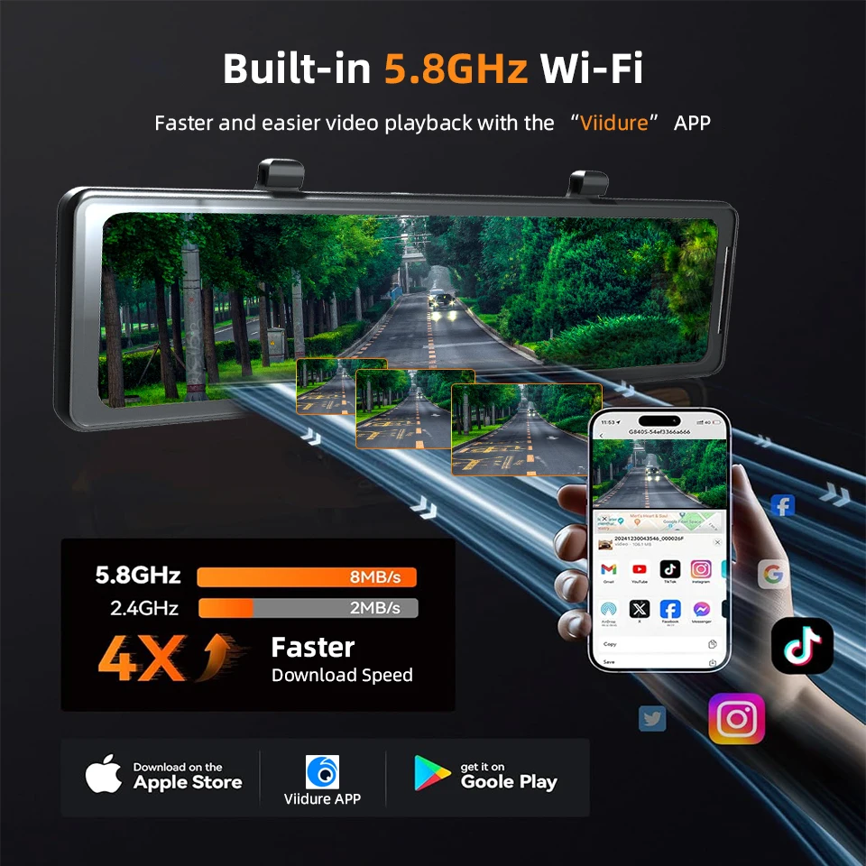 11.26 "4K 2160P 5G WIFI Dvr مرآة DashCam تيار Optioanl محرك الرؤية الخلفية مسجل كاميرا اكسسوارات السيارات خط مساعدة وقوف السيارات