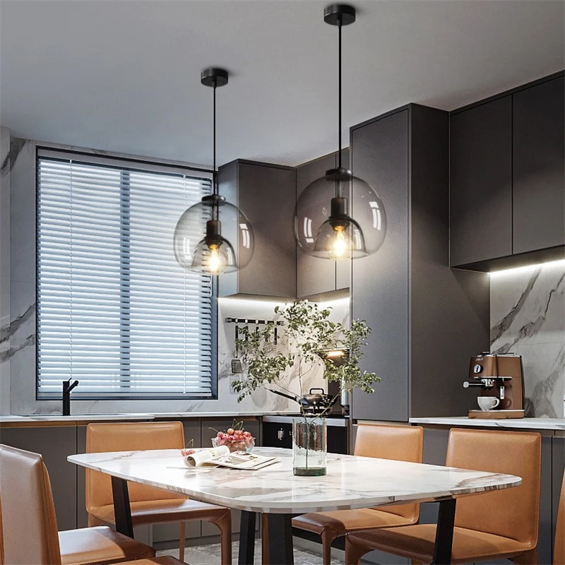 

Post-modern Vintage Gray Glass Hanging Lamps Nordic Designer Creative Kitchen Island Pendant Lights LED Living Room Bedroom Lamp