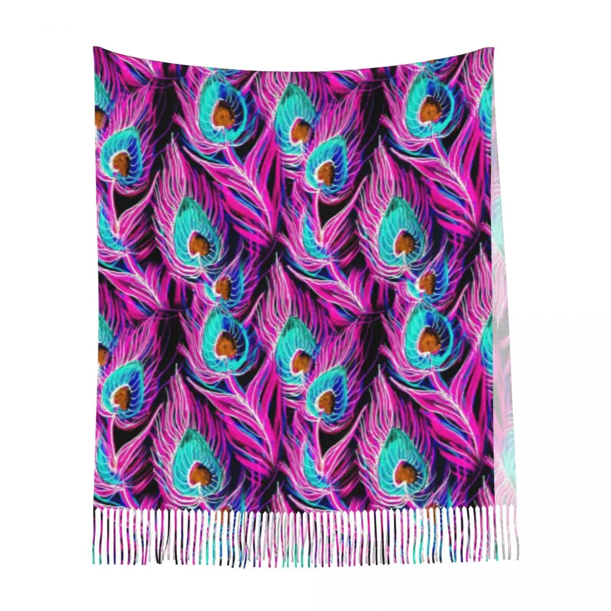 قوس قزح الطاووس ريشة سلس نمط وشاح شرابة الأوشحة للنساء شالات دافئة لينة ويلتف كبير الخريف الشتاء شال التفاف