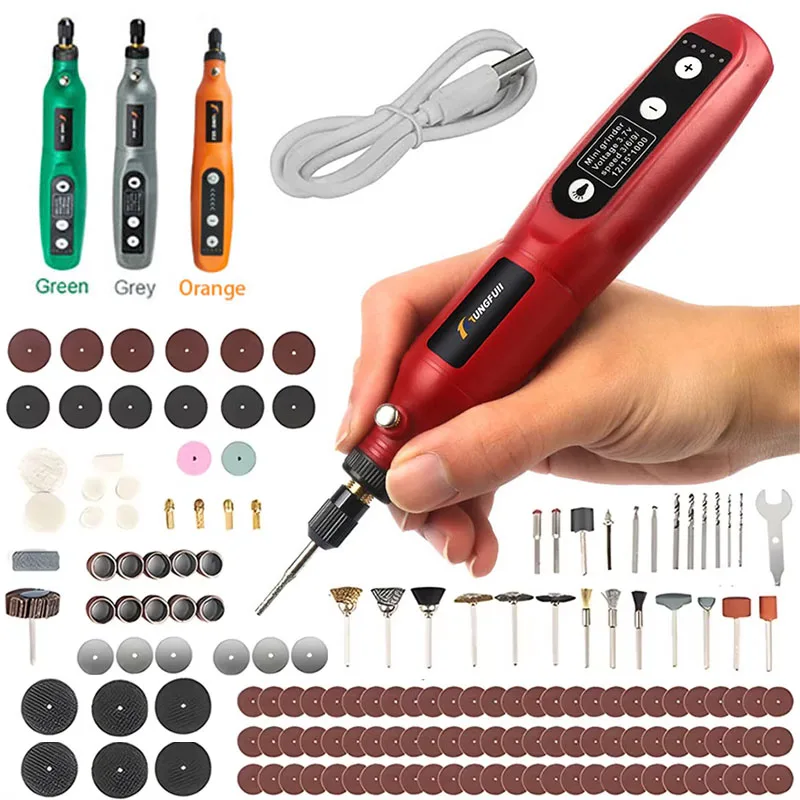 

5-скоростная регулируемая беспроводная гравировальная ручка, шлифовальная машина, электрическая дрель, резка, полировка, сверление, вращающийся инструмент с аксессуарами Dremel