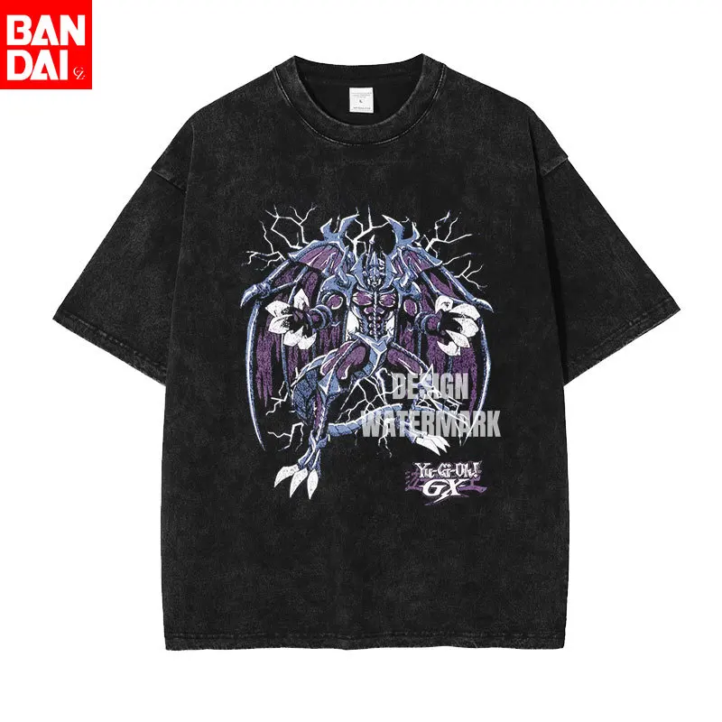 Yu-Gi-Oh! Camiseta Gráfica Buster Blader Anime Dark Magician Fusion Estampa Oversized Vintage Lavada Streetwear para Otaku Masculino e Feminino