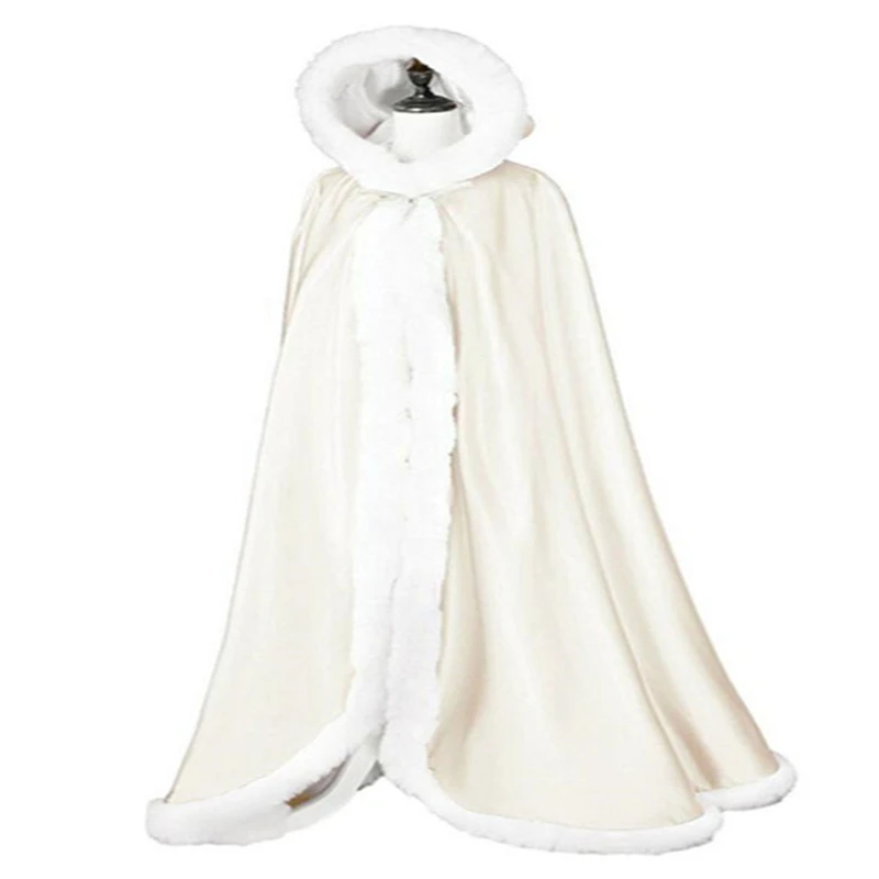 Winter Satin Shawl Cloak  Bridal Jackets Cape Faux Fur Christmas Cloaks Hooded Perfect Wraps Wedding Shawl accessories