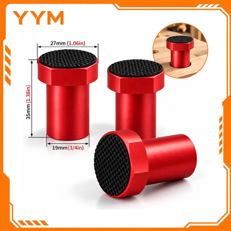 YYM Aluminum Bench Dogs, Workbench Clamp Stops, T-Track Positioning Peg, Woodworking Dog Hole Locator for Planing