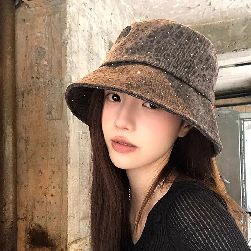 Spring/Summer Fashion Leopard Print Outdoor Sun Hat with Wide Brim Retro-Inspired Versatile Sweet-Style Sun Hat