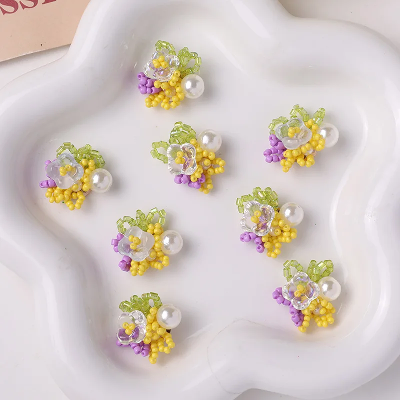 Handmade Colorful Beads Cluster Button Accessory for Jewelry Making 4pcs DIY Sewing Hole Shoes Decoration Ornaments Wholesale