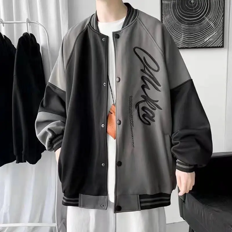 Spring Autumn Men's American Letter Printed Baseball Jacket Fashion Loose Versatile Handsome Contrasting Color Patchwork Coat