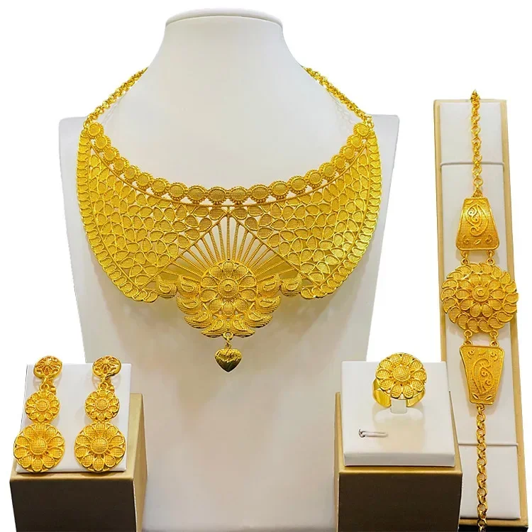 African Dubai Thailand 24K Gold Plated Bead Necklace Bracelets Set Indian Bridal Accessories Gifts Luxury Jewellery Necklace