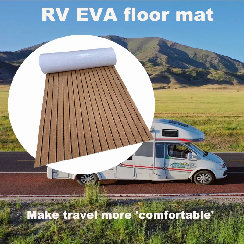 

Eva foam false teak motorhome floor mat Brown camper anti-skid waterproof shock pad self-adhesive pad