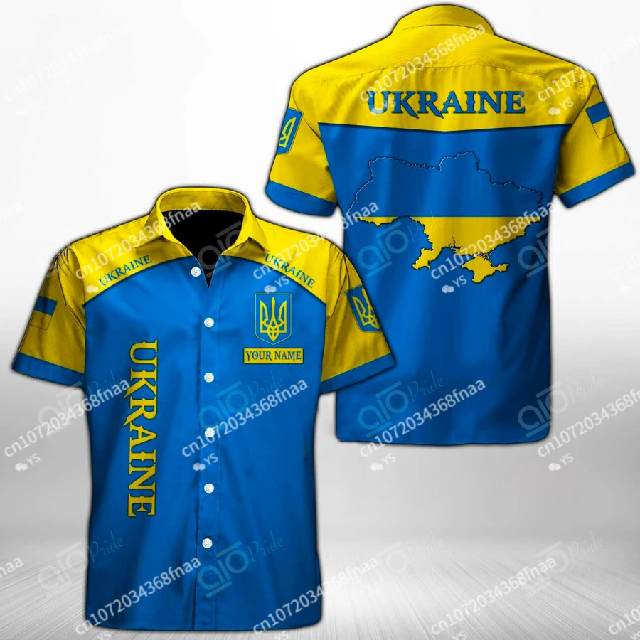 

Custom Name Ukrainian Badge and Flag Hawaiian Shirt Ukrainian Pattern 3d All Inclusive Print Hawaiian Shirt Men